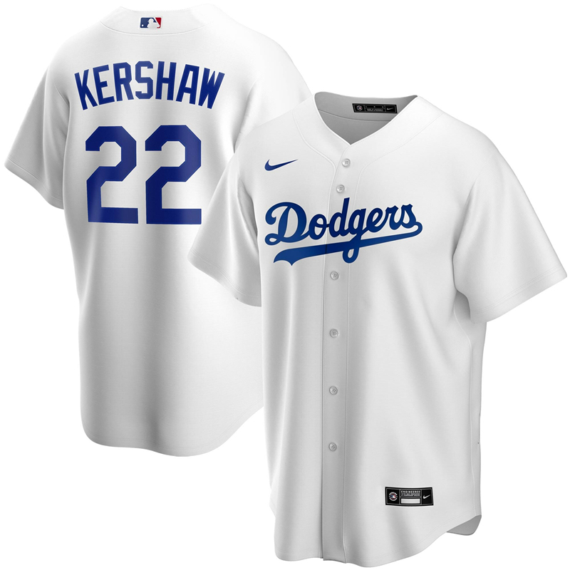 2020 MLB Men Los Angeles Dodgers Clayton Kershaw Nike White Home 2020 Replica Player Jersey 1